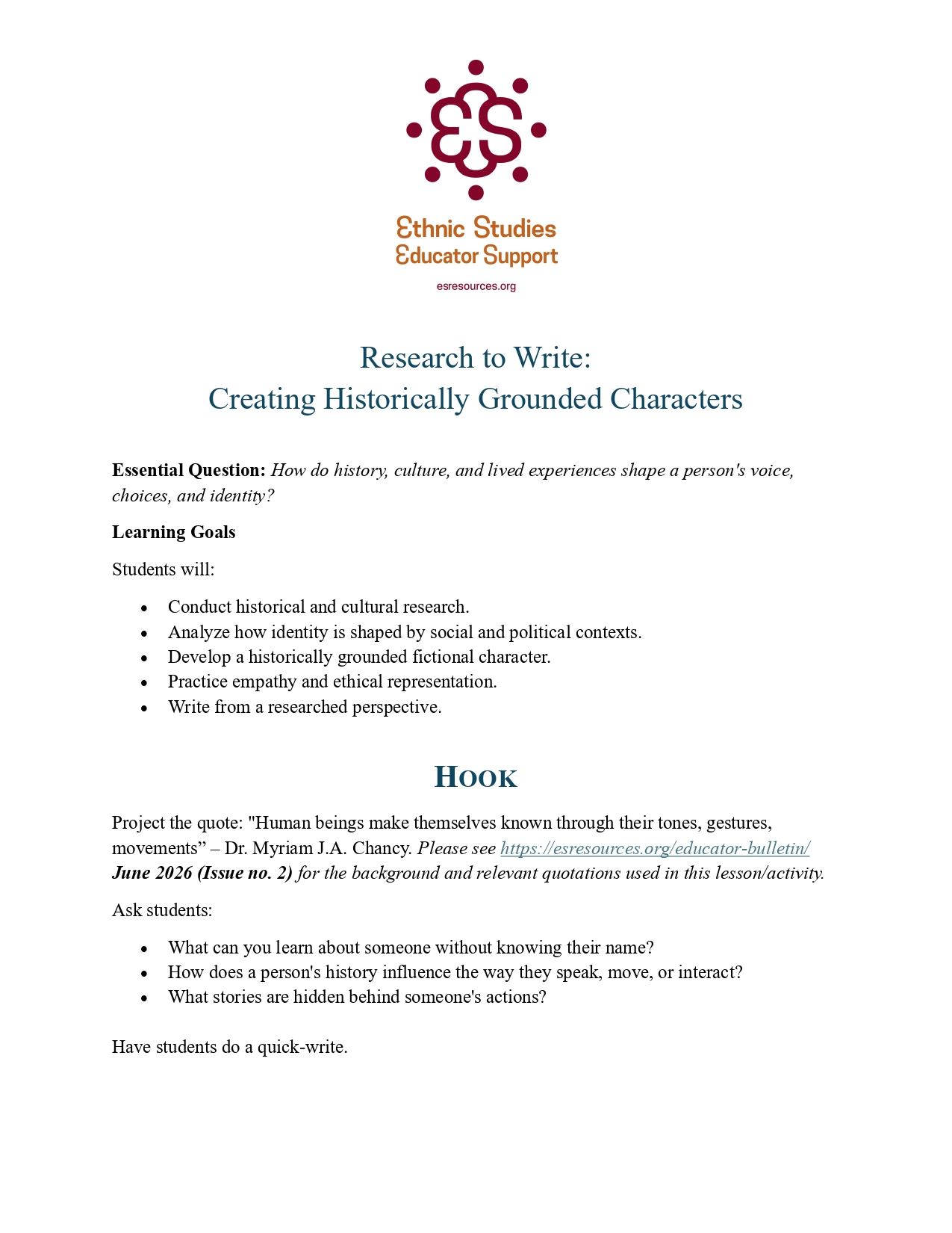 How to Develop Historical Characters Using Historical Research (Activity / Lesson – Issue No. 2, June 2026)