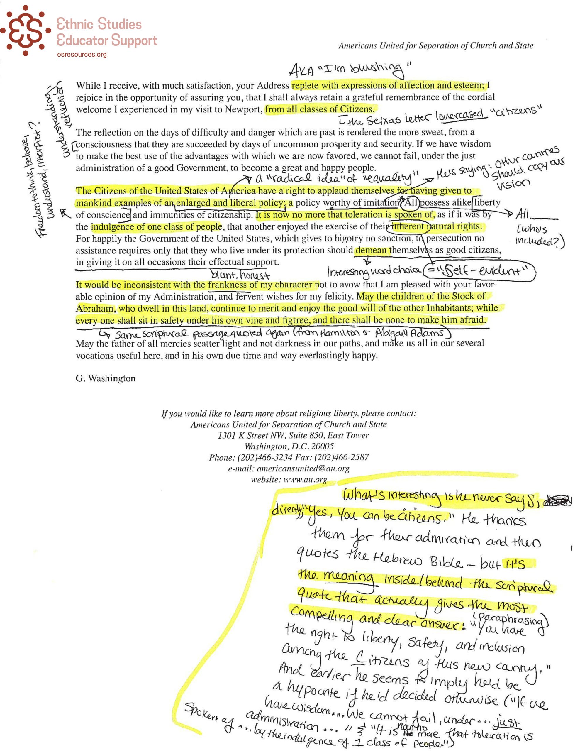 George Washington Corresponds with a Synagogue (1790) - Expert Annotations