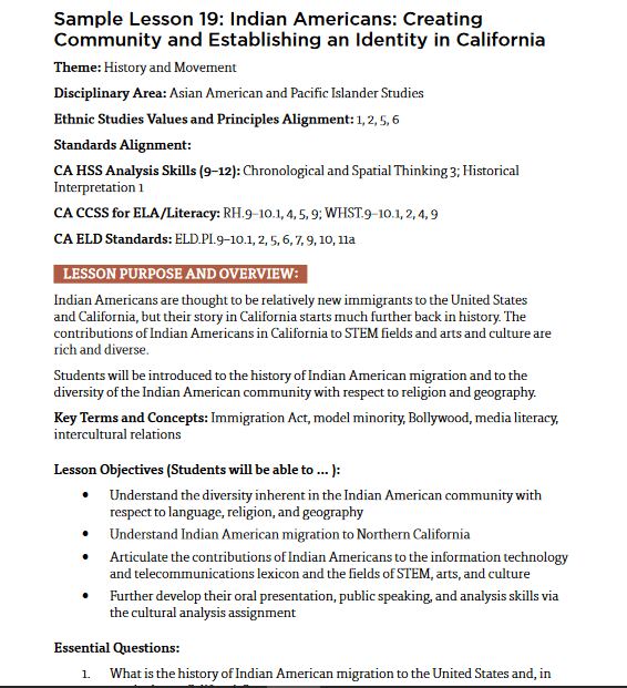 Lesson 19: Indian Americans: Creating Community and Establishing an Identity in California