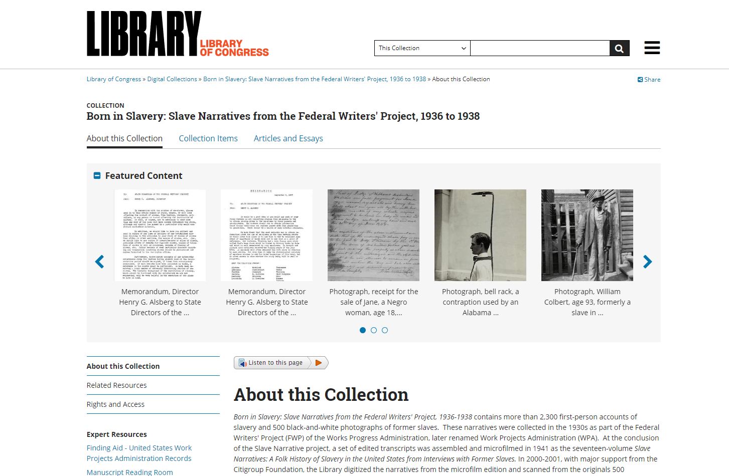 Born in Slavery-Slave Narratives from the Federal Writers’ Project, 1936-1938