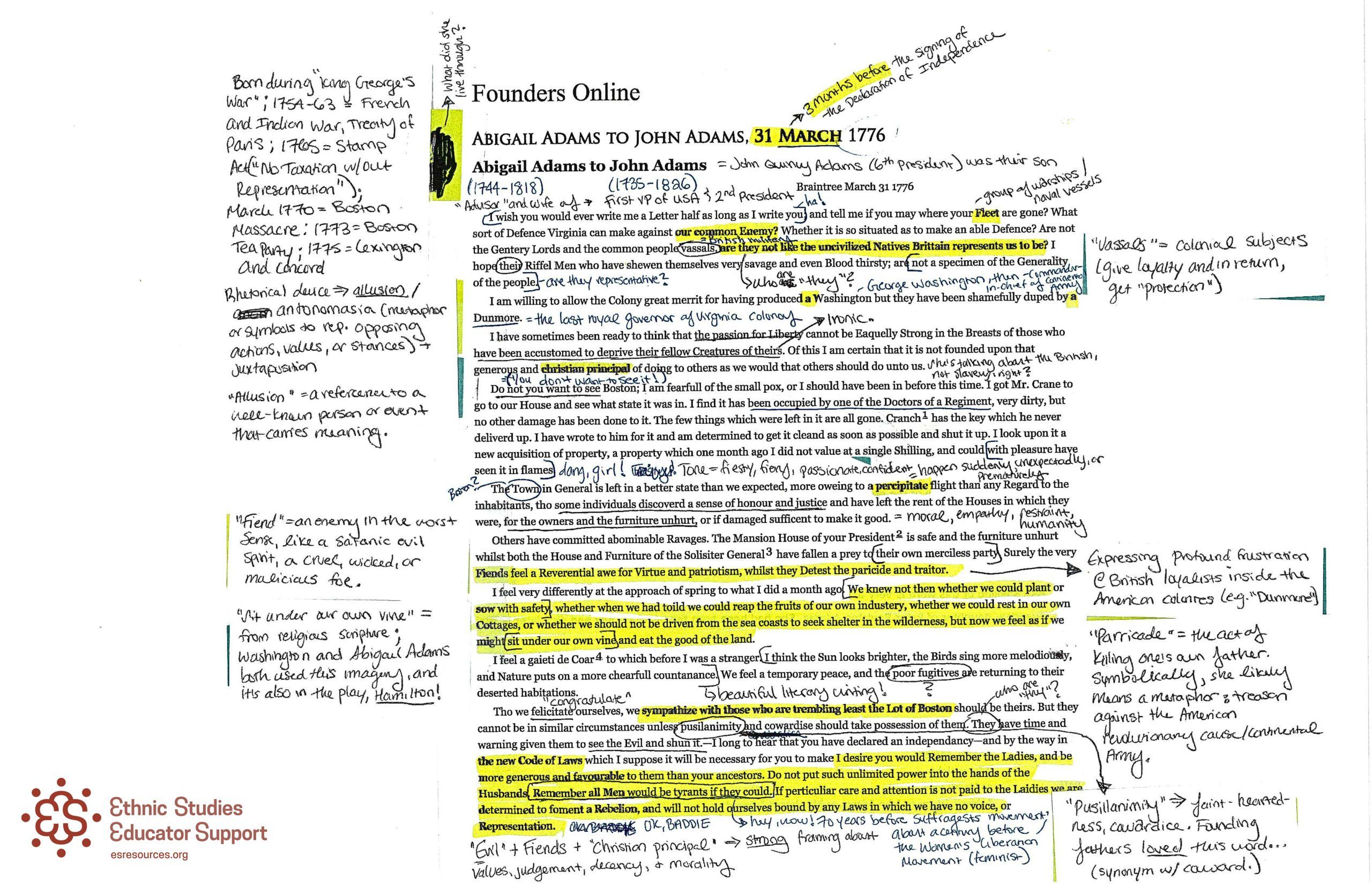 “Remember the Ladies” (1776) Letter, Abigail Adams - Expert Annotations