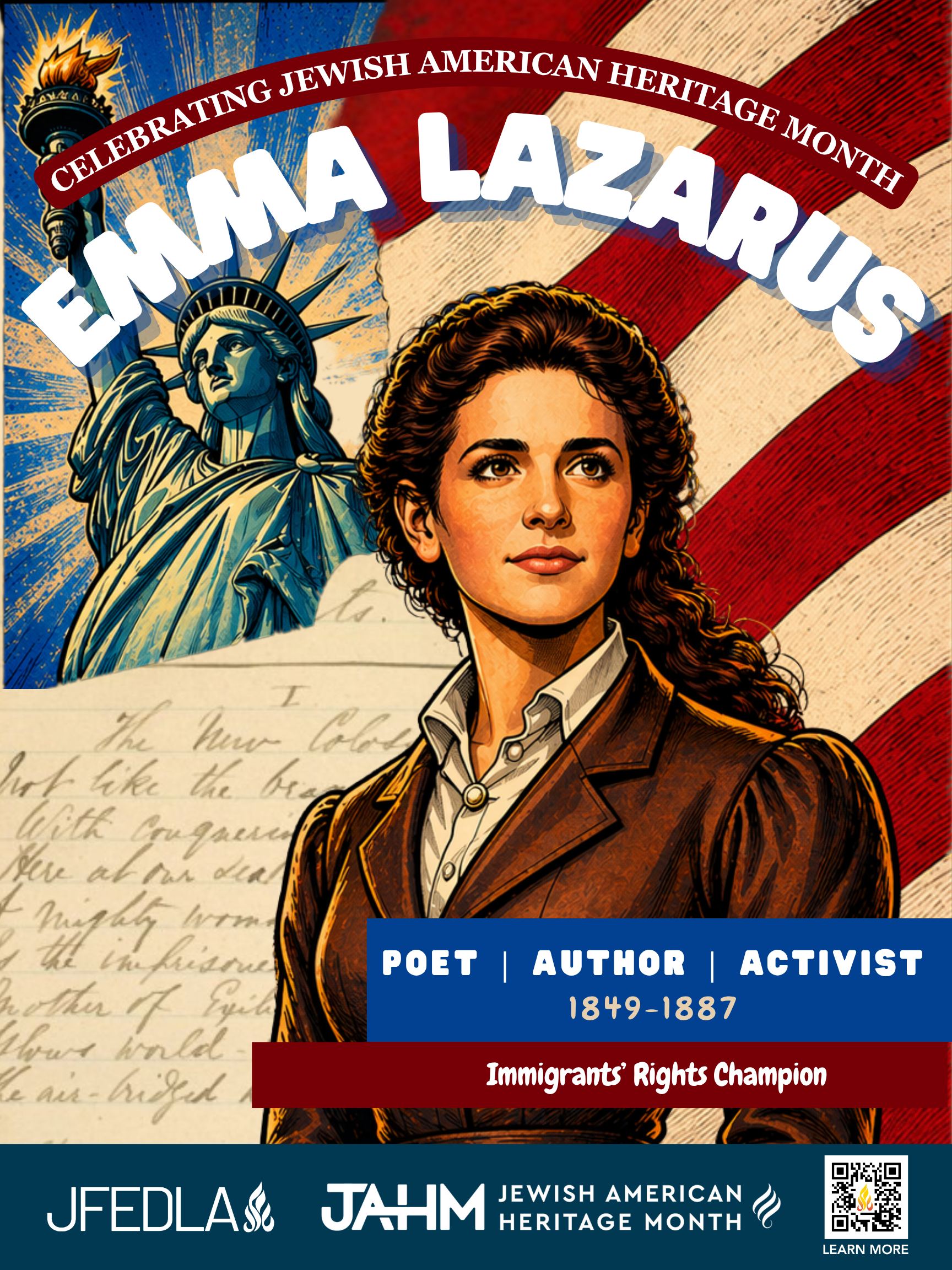 Emma Lazarus, “Mother of Exiles…I lift my lamp beside the golden door!” – JAHM Classroom Poster Series (Free Download)