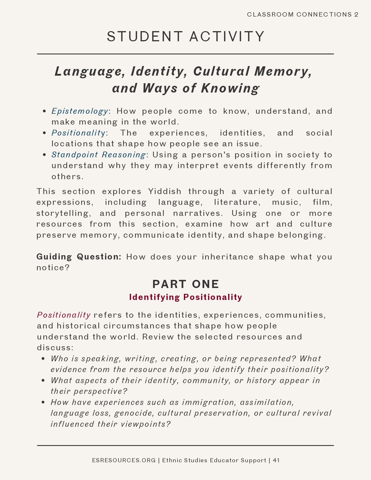 What Aspects of a Culture are Held or Lost in Their Language? The Yiddish Revival – Activity (Issue No. 2, June 2026)