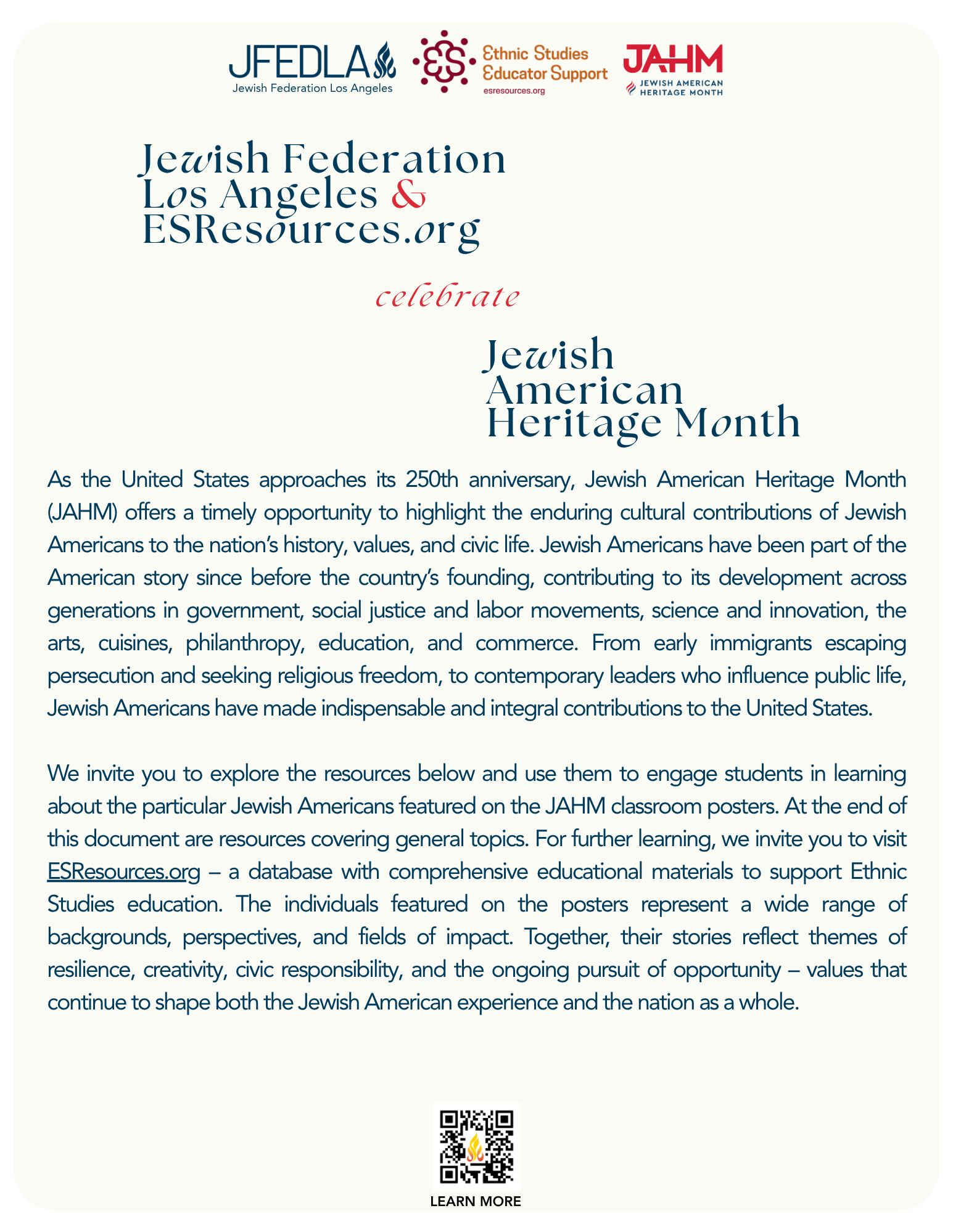 Educator Resource Guide – Jewish American Heritage Month, Classroom Poster Series (Free Download)