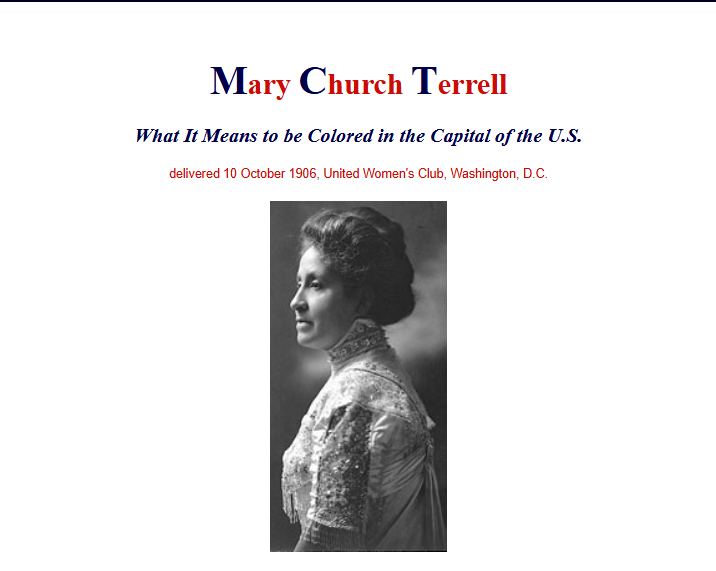 “What it Means to be Colored in the Capital of the U.S.” Speech by Mary Church Terrell (Oct. 10, 1906)