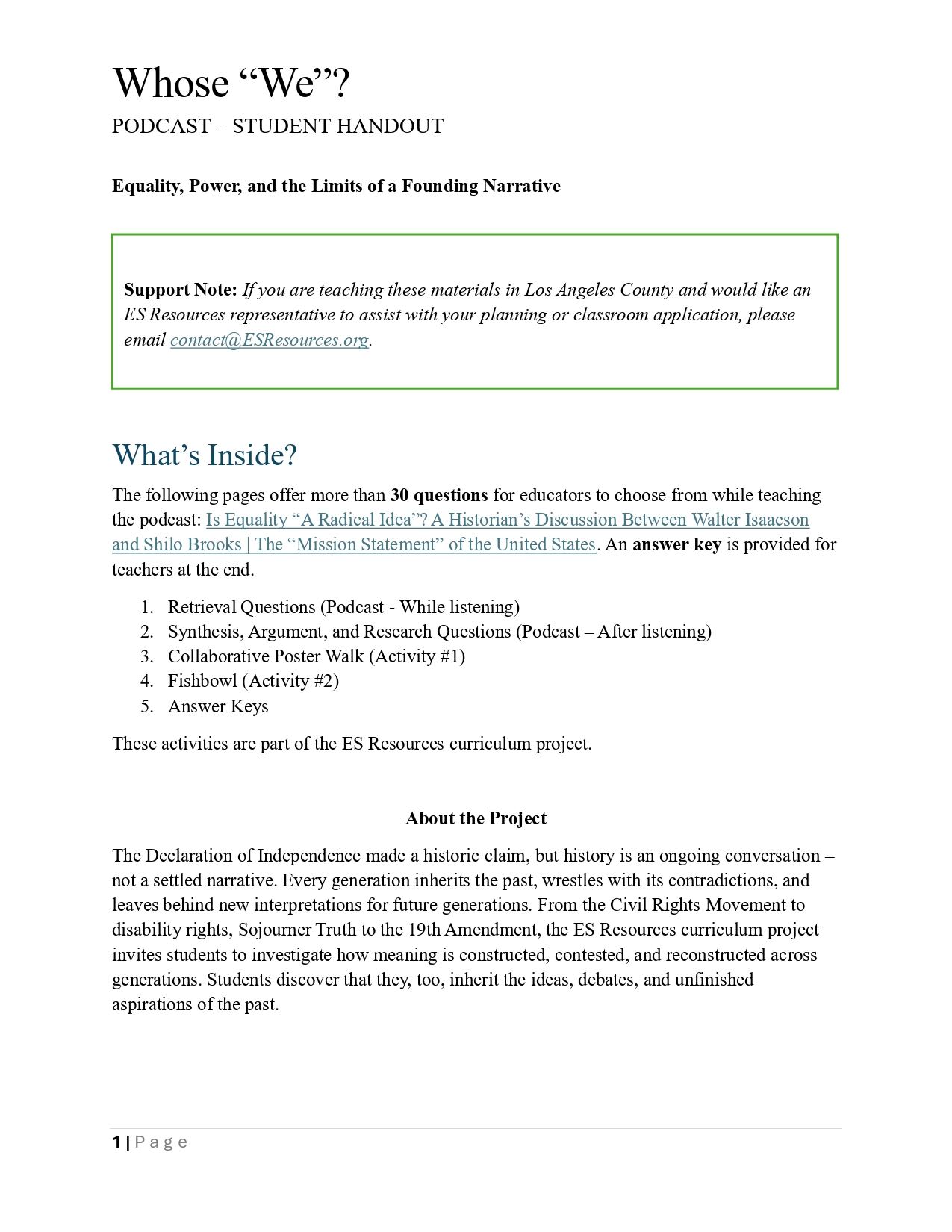 Whose “We”? The Limits of a Founding Narrative