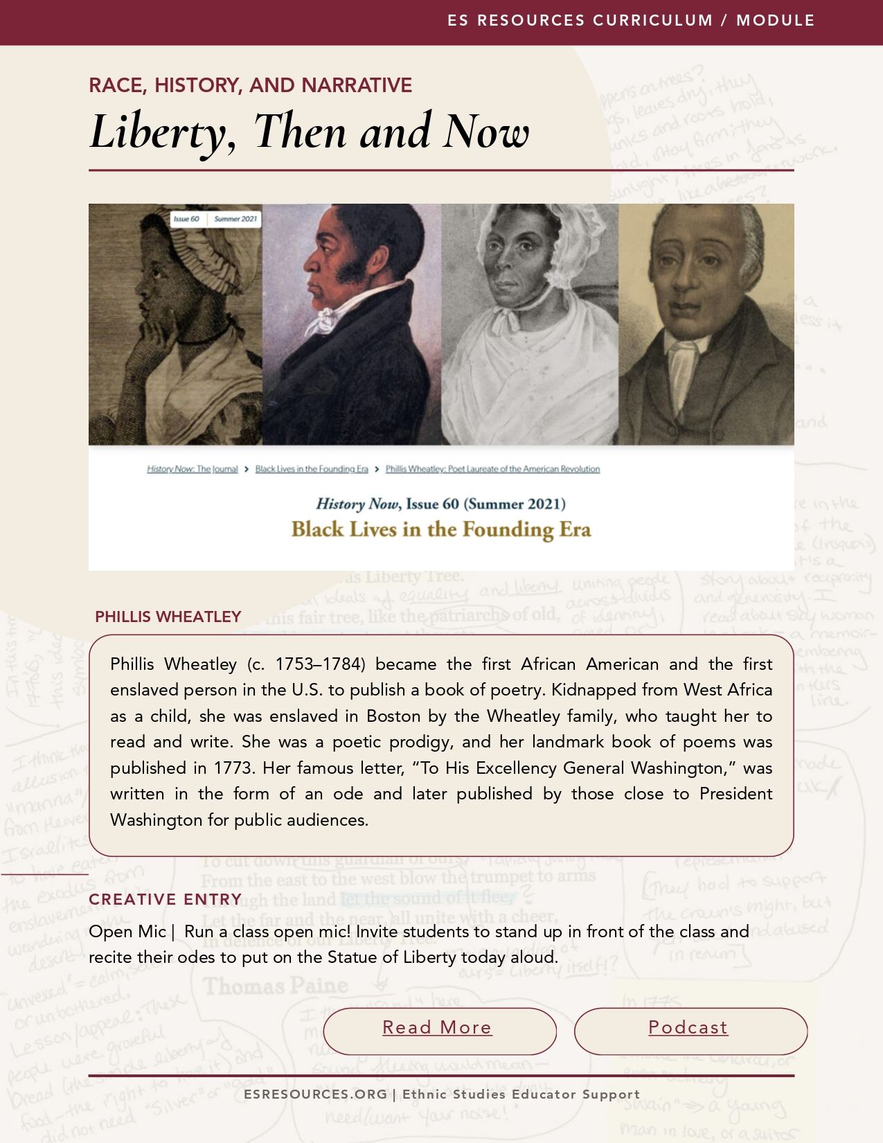 Liberty, Then and Now: Race, Narrative, & Historical Allusion | Phillis Wheatley to Emma Lazarus (Activity / Lesson – Issue No. 3, Summer 2026)