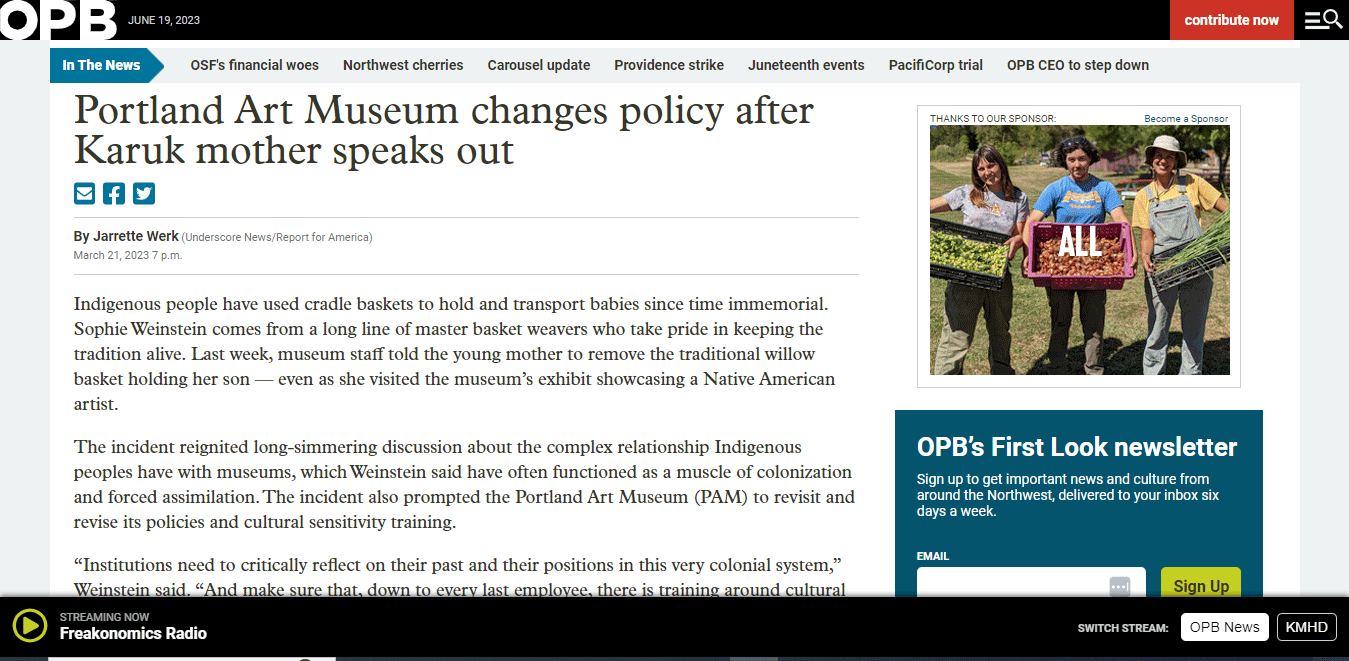 Portland Art Museum changes policy after Karuk mother speaks out