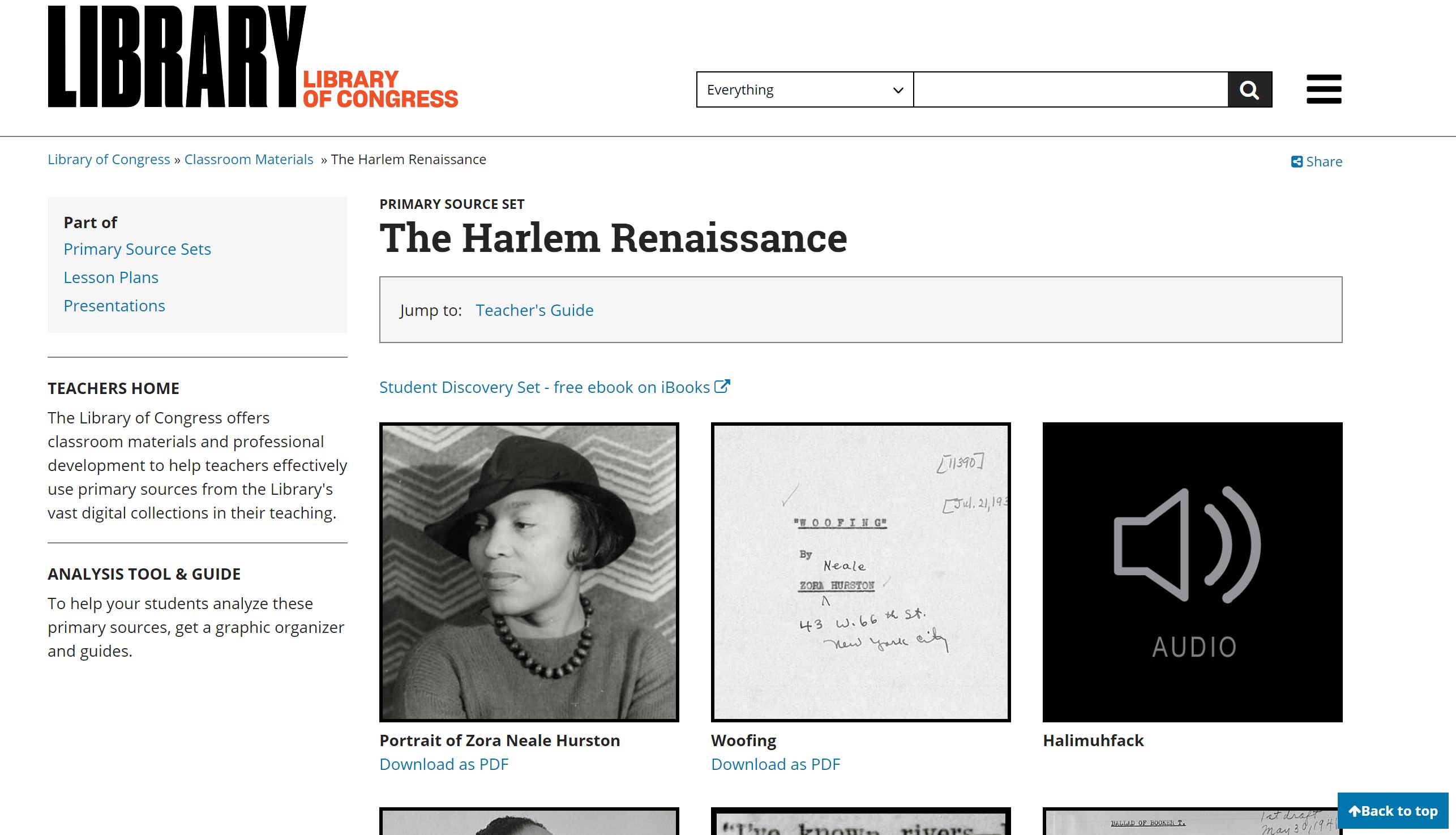 Harlem Renaissance – Primary Source Set from the Library of Congress