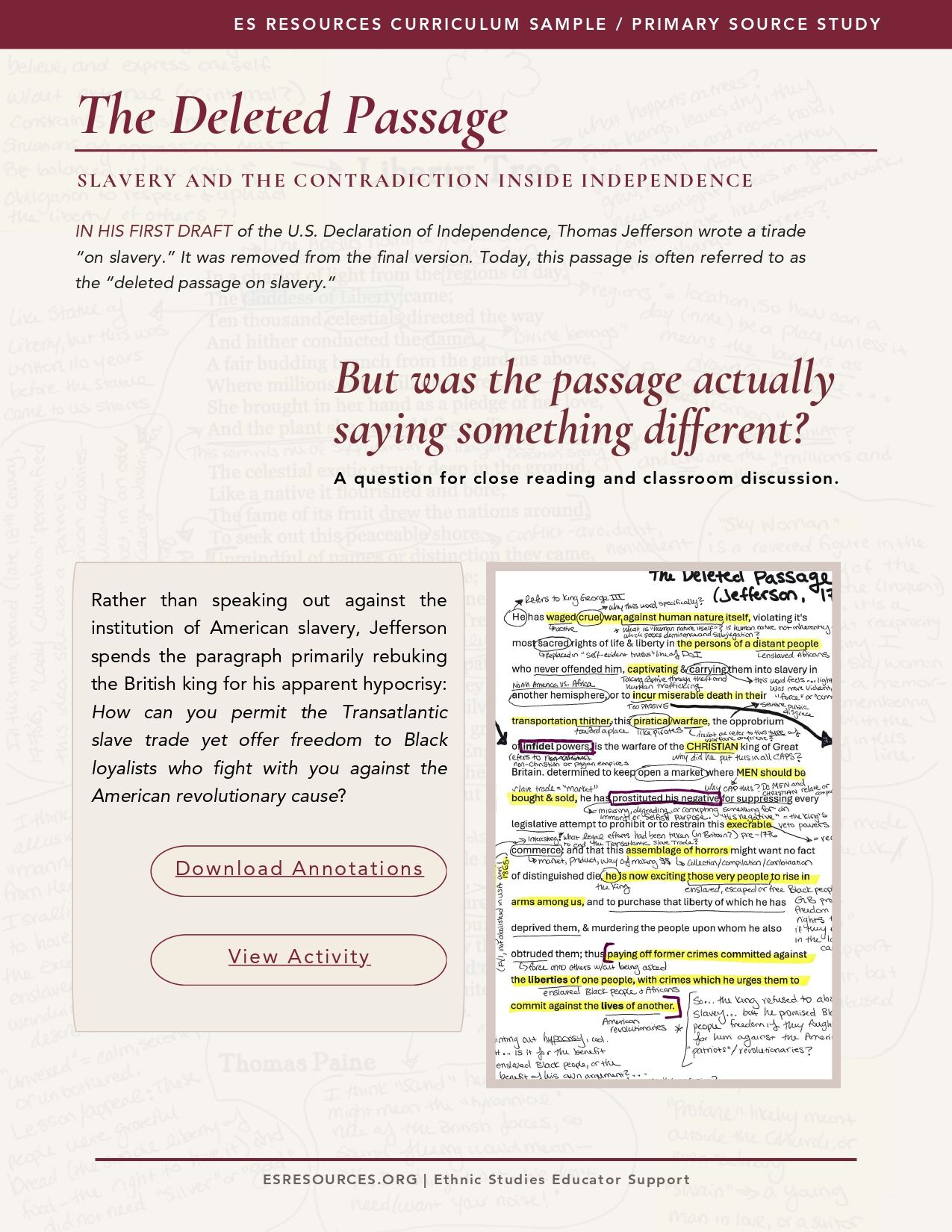 Slavery and the Contradiction Inside Independence: The “Deleted Passage” (Activity / Lesson – Issue No. 3, Summer 2026)